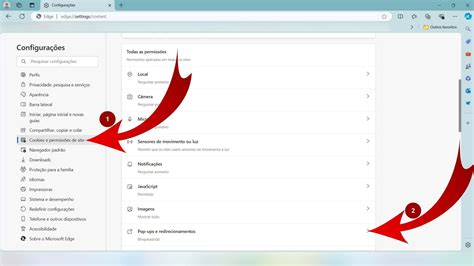 configurações pop up.